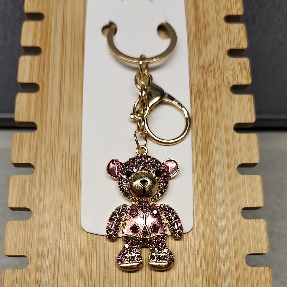 Mint Dark Pink and Gold Bear Keychain/Bag Charm